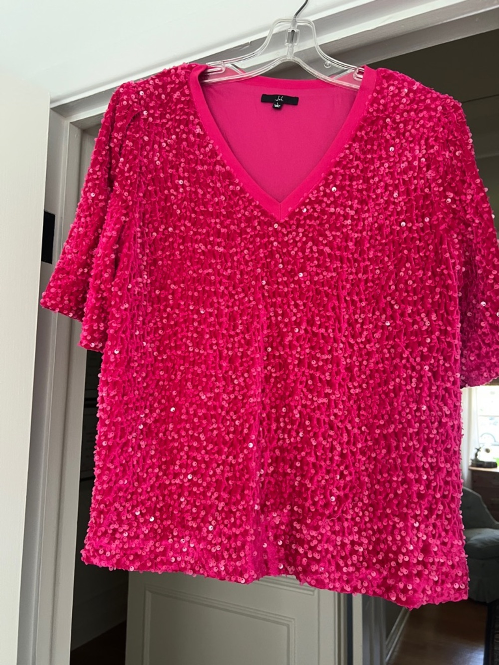 Women’s Pink Sequin V-Neck Top